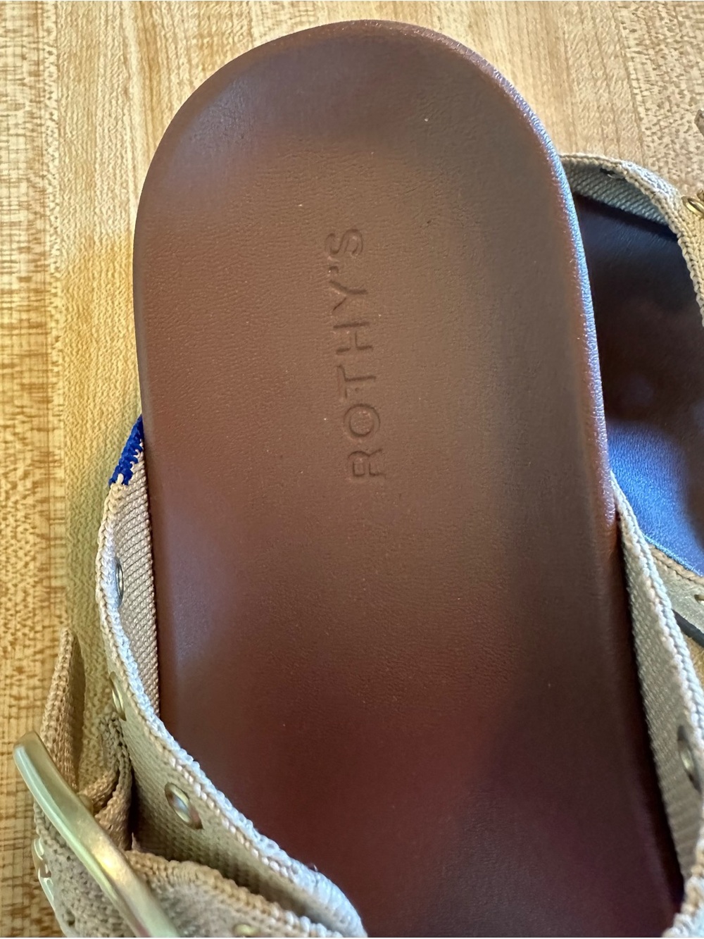 Rothy's Tan Canvas Double-Strap Slide Sandals with Gold Buckles - Picture 8 of 8